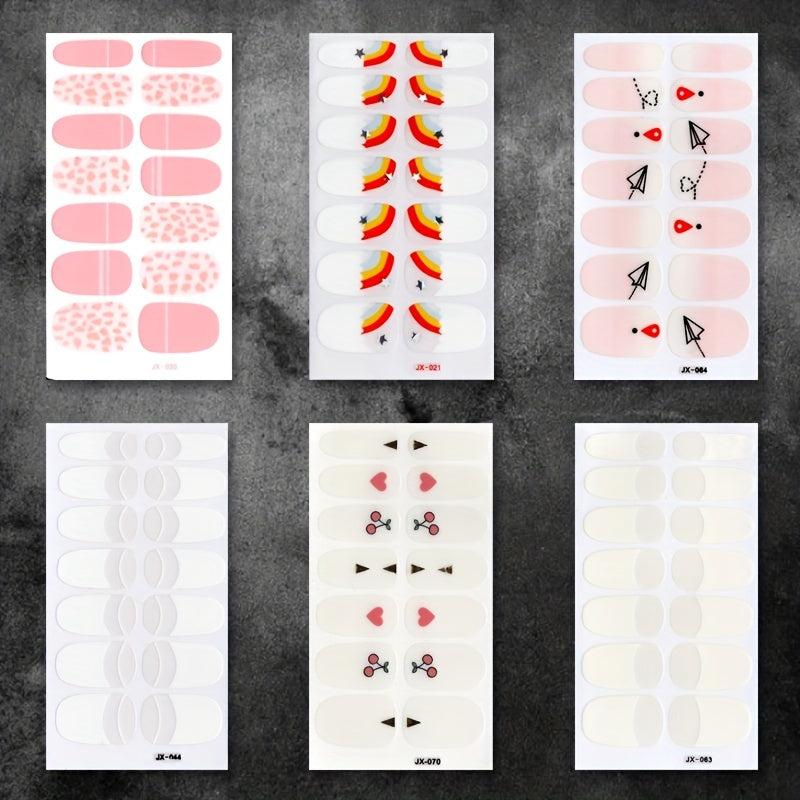 6 Sheets Colorful Nail Polish Stickers Self Adhesive Nail Art Decal Strips