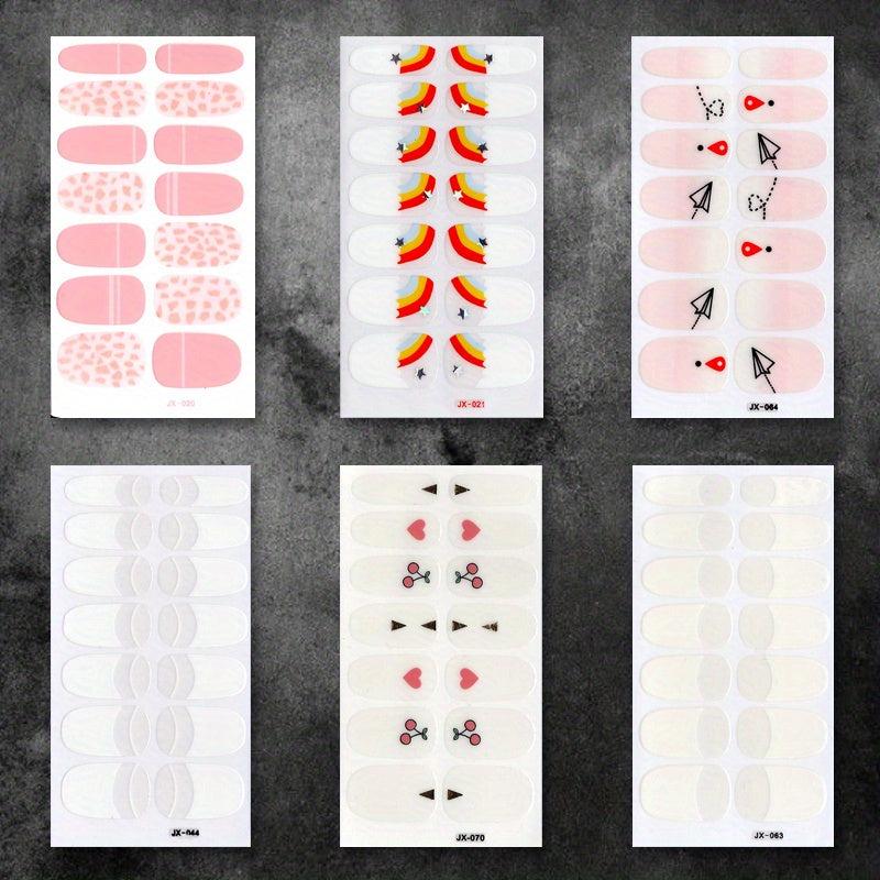 6 Sheets Colorful Nail Polish Stickers Self Adhesive Nail Art Decal Strips