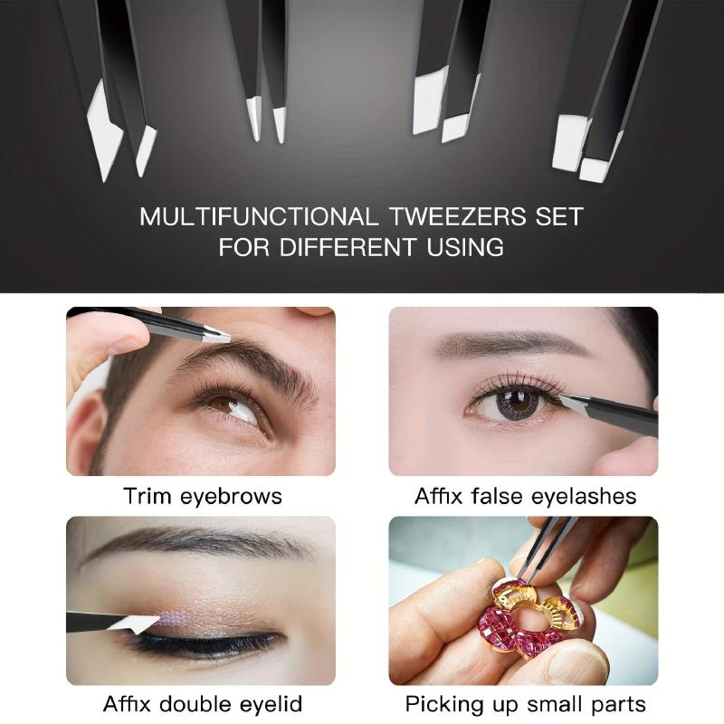 5pcs Precision Tweezers Set for Eyebrow and Facial Hair Removal