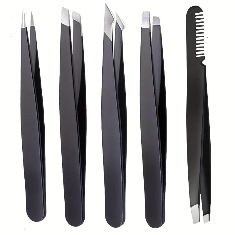 5pcs Precision Tweezers Set for Eyebrow and Facial Hair Removal