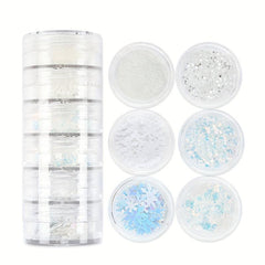 6pcs Christmas Nail Glitter Powder Holographic Snowflake Nail