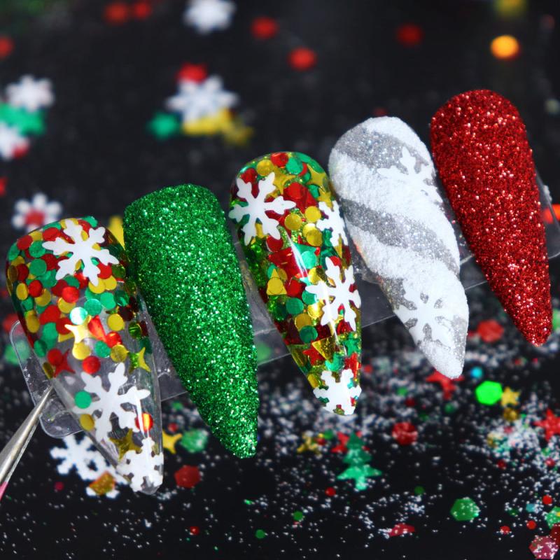 6pcs Christmas Nail Glitter Powder Holographic Snowflake Nail