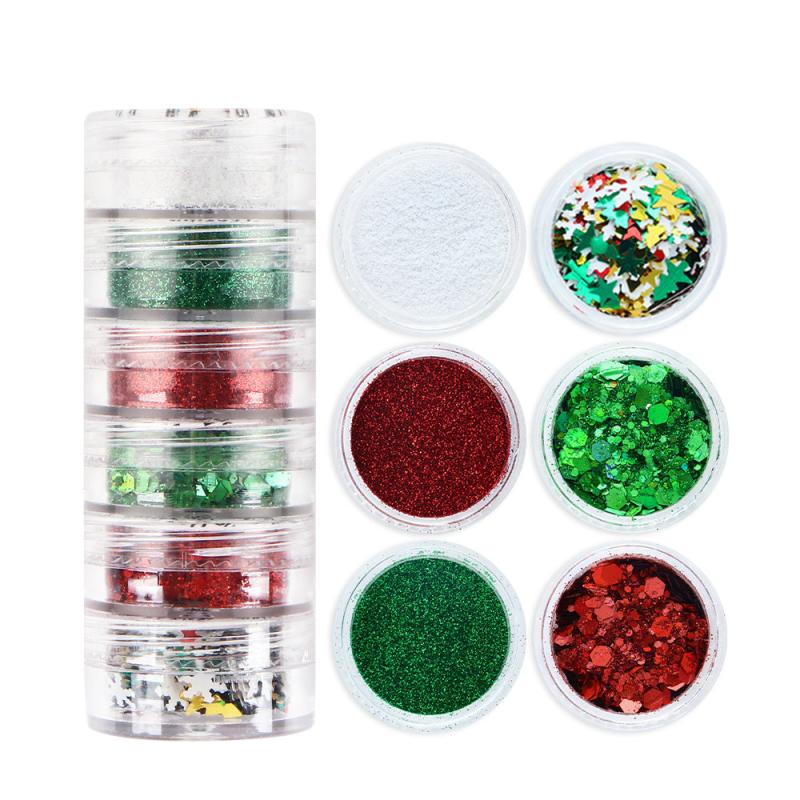 6pcs Christmas Nail Glitter Powder Holographic Snowflake Nail