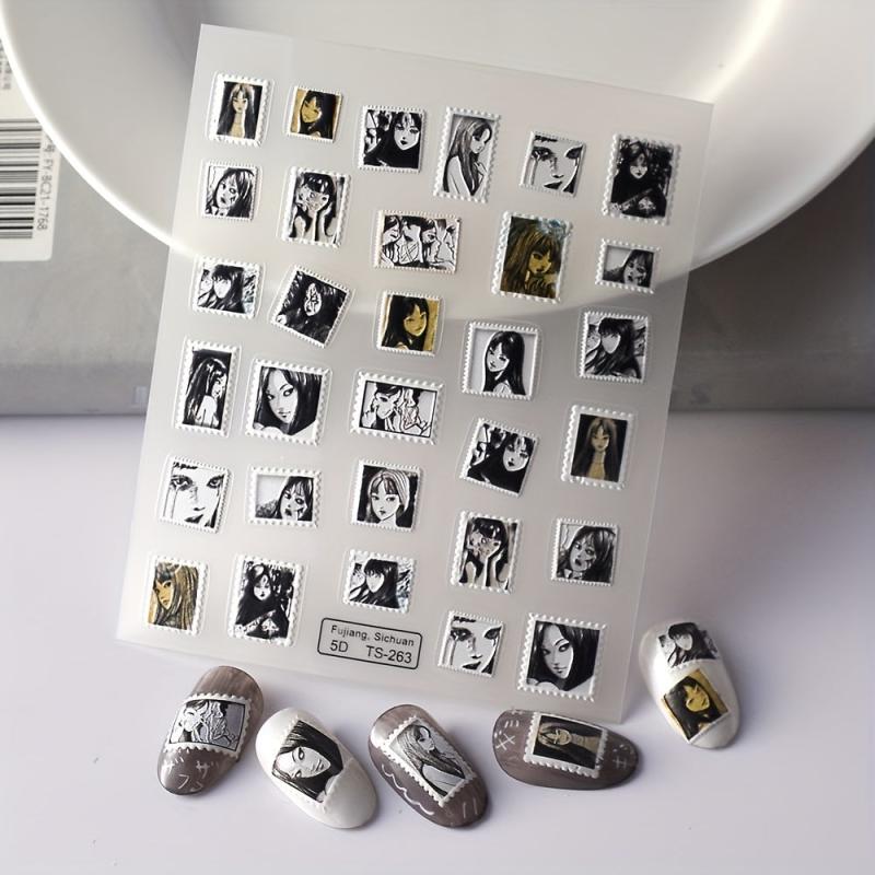 5D Embossed Dark Style Nail Stickers - Waterproof Nail Art Decals