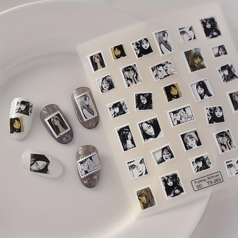 5D Embossed Dark Style Nail Stickers - Waterproof Nail Art Decals