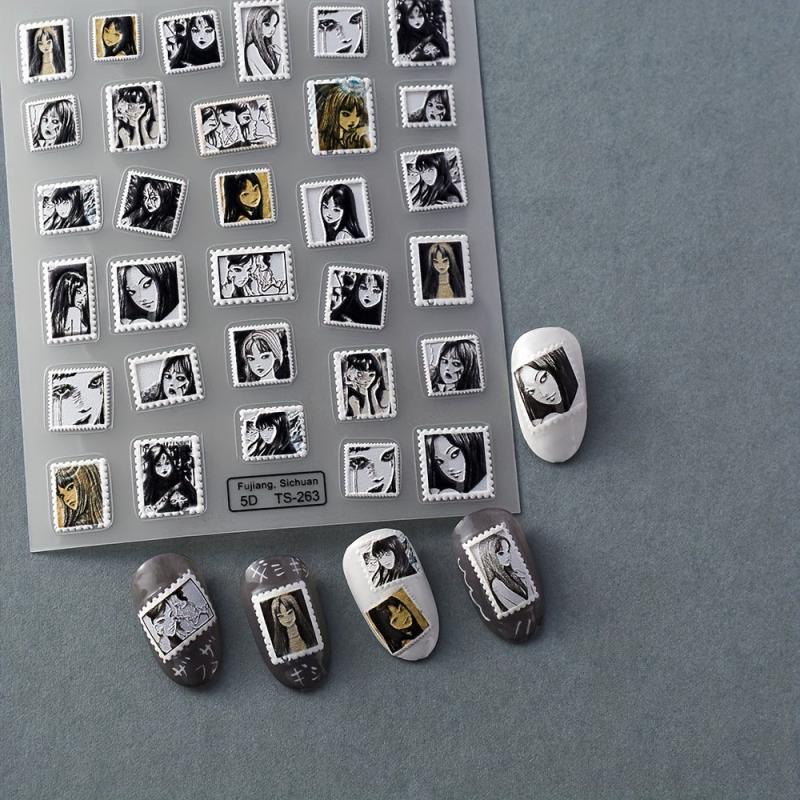 5D Embossed Dark Style Nail Stickers - Waterproof Nail Art Decals