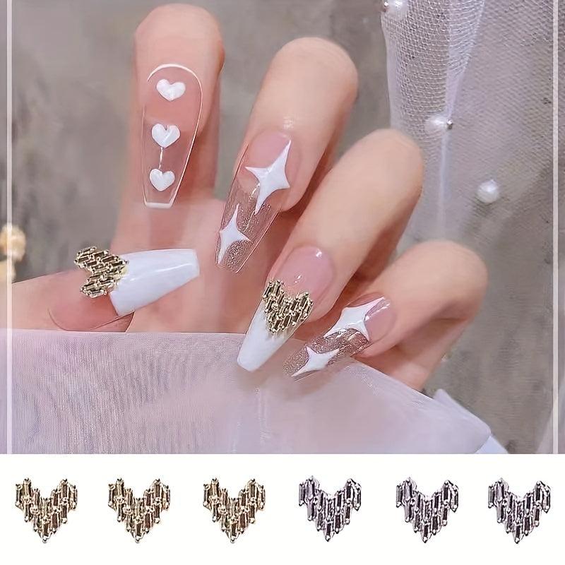 10pcs Nail Art Stickers W/ Metal Alloy Peach Heart Girls Nail Art DIY