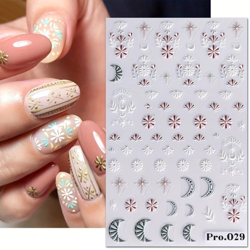 5D Embossed Totem Nail Art Stickers Self Adhesive Nail Decals