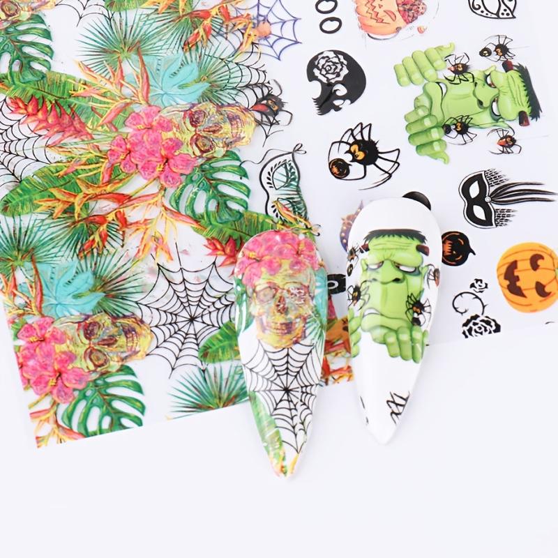 10pcs Halloween Nail Foil Transfer Stickers Ghost Pumpkin Spider Bat
