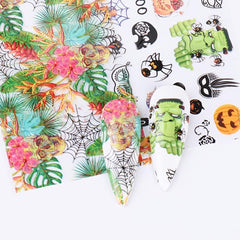 10pcs Halloween Nail Foil Transfer Stickers Ghost Pumpkin Spider Bat