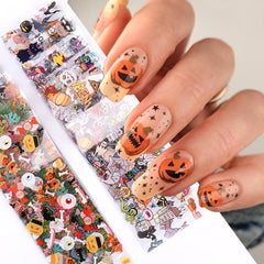 10pcs Halloween Nail Foil Transfer Stickers Ghost Pumpkin Spider Bat