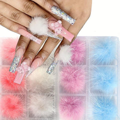 12PCS 3D Nail Charms Magnetic Fluffy Balls Nail Art Charms For Acrylic Nails