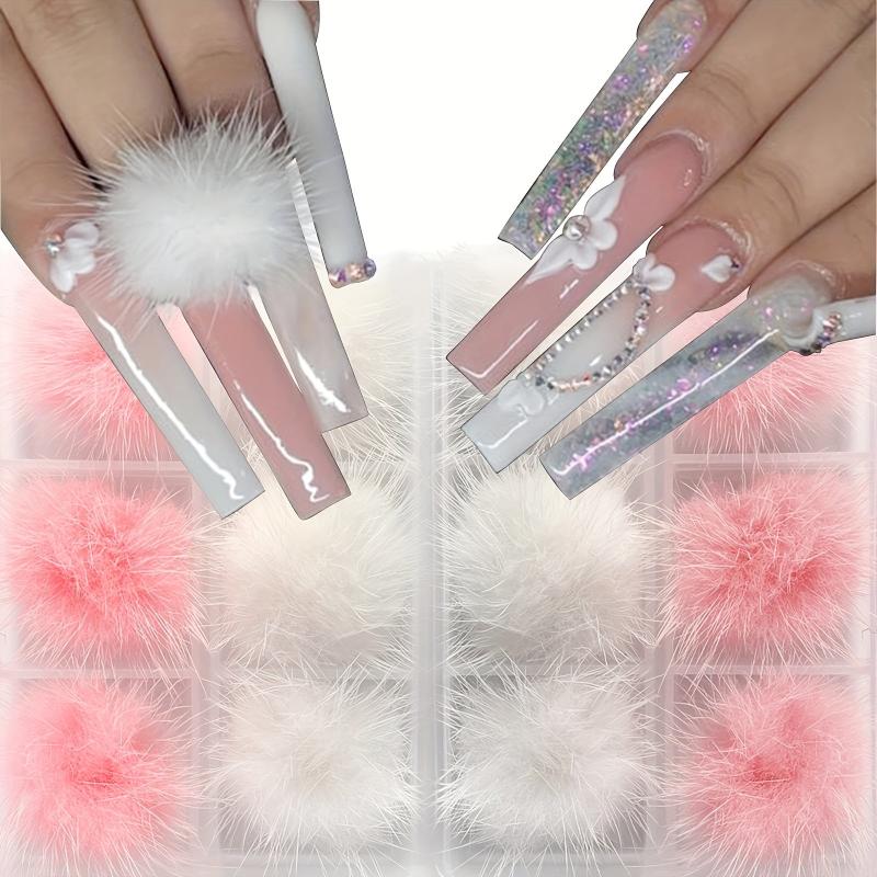 12PCS 3D Nail Charms Magnetic Fluffy Balls Nail Art Charms For Acrylic Nails