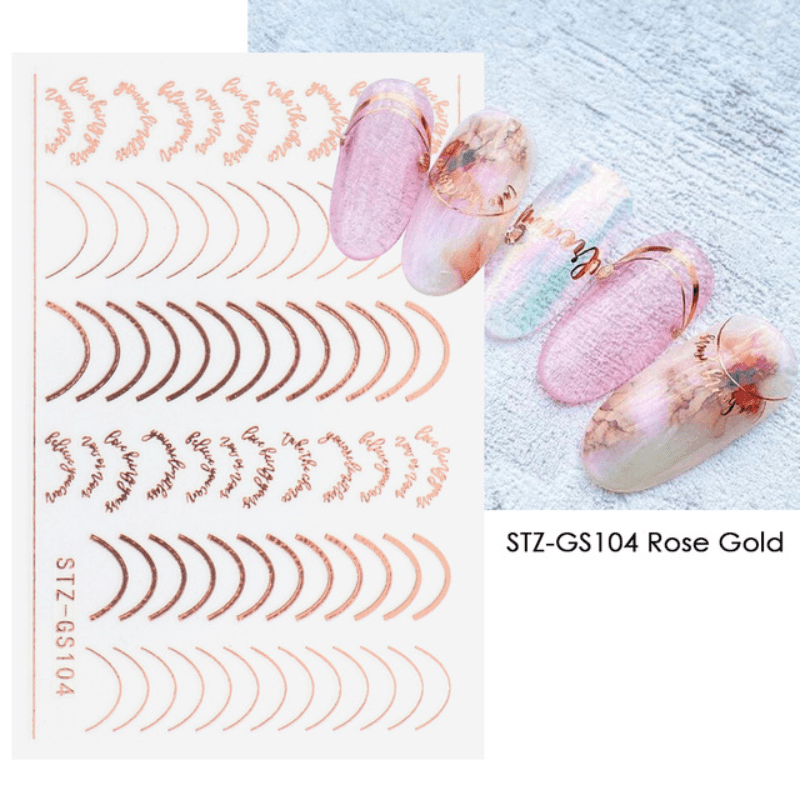 3D Nail Art Stickers Metallic Lace Abstract Lines French Manicure