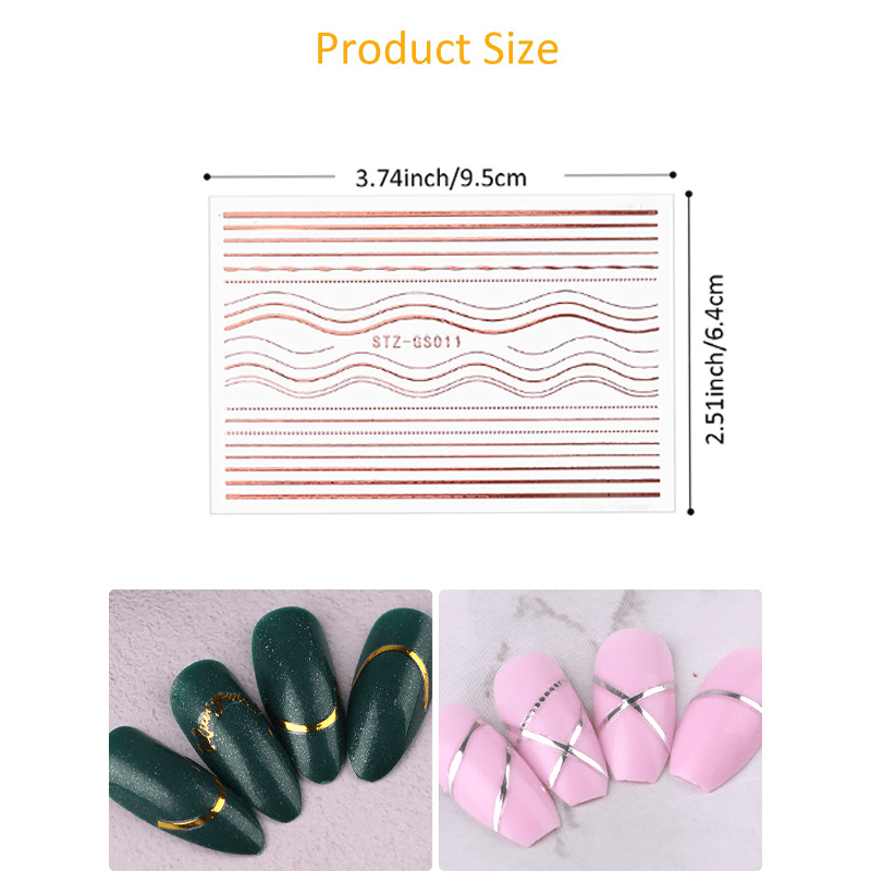 3D Nail Art Stickers Metallic Lace Abstract Lines French Manicure