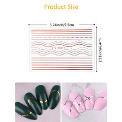 3D Nail Art Stickers Metallic Lace Abstract Lines French Manicure