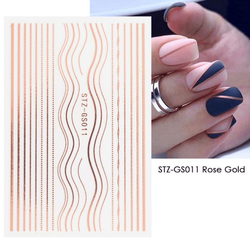 3D Nail Art Stickers Metallic Lace Abstract Lines French Manicure
