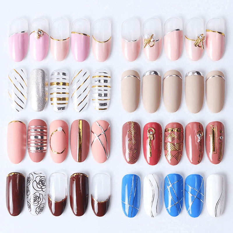 3D Nail Art Stickers Metallic Lace Abstract Lines French Manicure