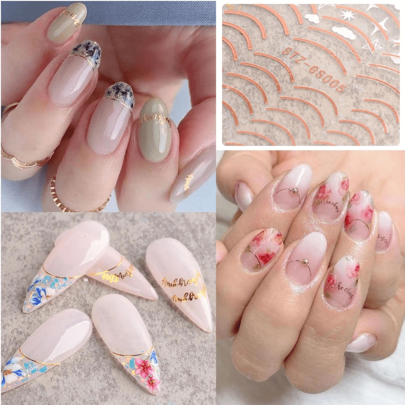 3D Nail Art Stickers Metallic Lace Abstract Lines French Manicure