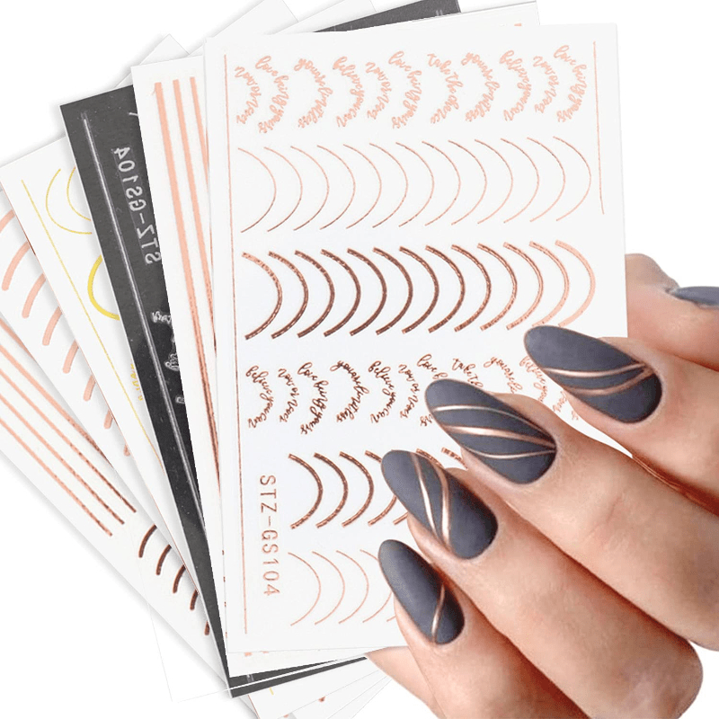 3D Nail Art Stickers Metallic Lace Abstract Lines French Manicure