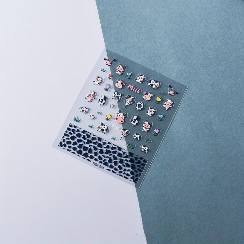 Cow Nail Art Sticker Decals 5D Embossed Cow Print Nail Art Supplies