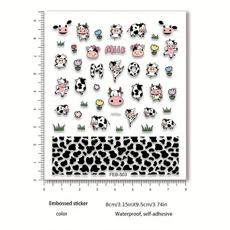Cow Nail Art Sticker Decals 5D Embossed Cow Print Nail Art Supplies