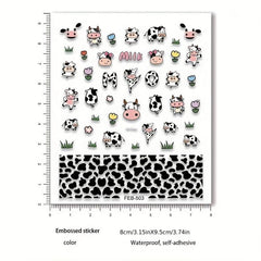 Cow Nail Art Sticker Decals 5D Embossed Cow Print Nail Art Supplies