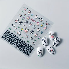 Cow Nail Art Sticker Decals 5D Embossed Cow Print Nail Art Supplies