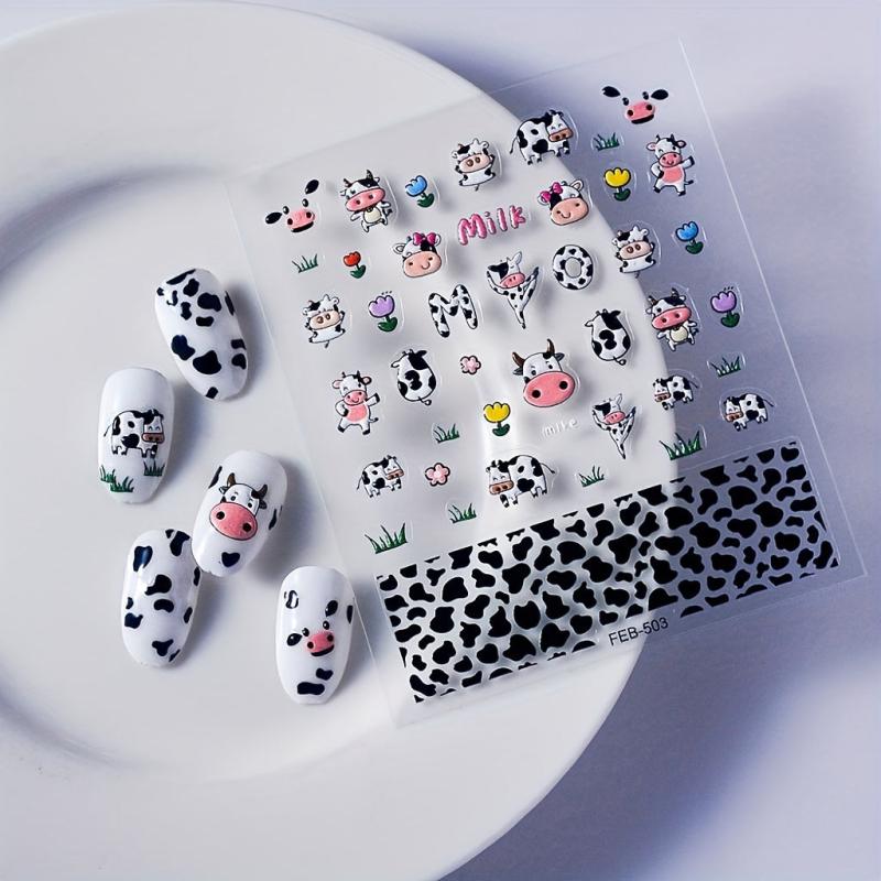 Cow Nail Art Sticker Decals 5D Embossed Cow Print Nail Art Supplies