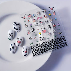 Cow Nail Art Sticker Decals 5D Embossed Cow Print Nail Art Supplies