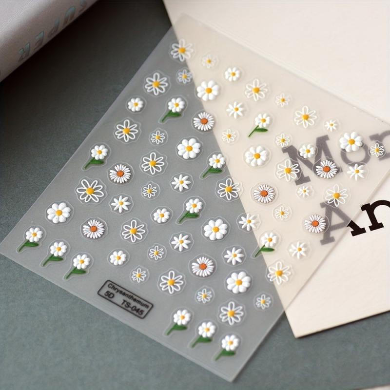 5D Embossed Daisy Nail Art Stickers Self Adhesive Flower Nail Decals