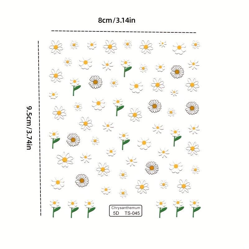 5D Embossed Daisy Nail Art Stickers Self Adhesive Flower Nail Decals