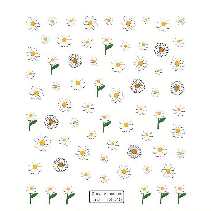 5D Embossed Daisy Nail Art Stickers Self Adhesive Flower Nail Decals