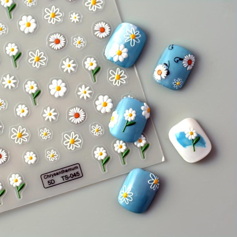 5D Embossed Daisy Nail Art Stickers Self Adhesive Flower Nail Decals