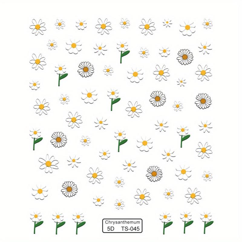 5D Embossed Daisy Nail Art Stickers Self Adhesive Flower Nail Decals