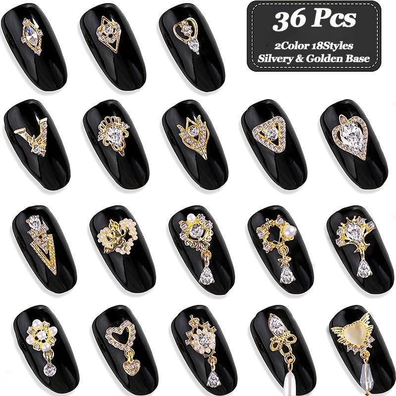 36 Pcs Nail Art Rhinestone Charms 3D Dangle Nail Charms For Acrylic Nails