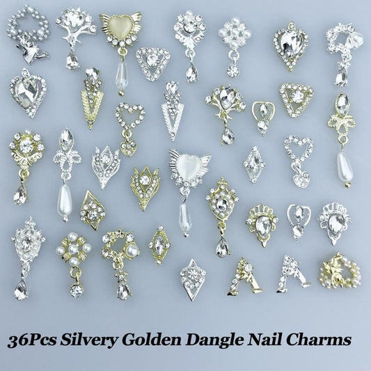 36 Pcs Nail Art Rhinestone Charms 3D Dangle Nail Charms For Acrylic Nails