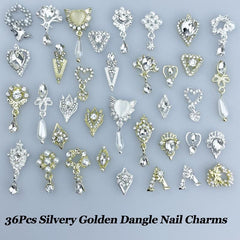 36 Pcs Nail Art Rhinestone Charms 3D Dangle Nail Charms For Acrylic Nails