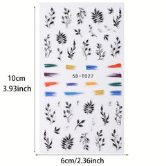 Leaves & Rose Flower Nail Stickers w/ Silvery Bronzing Adhesive Decals