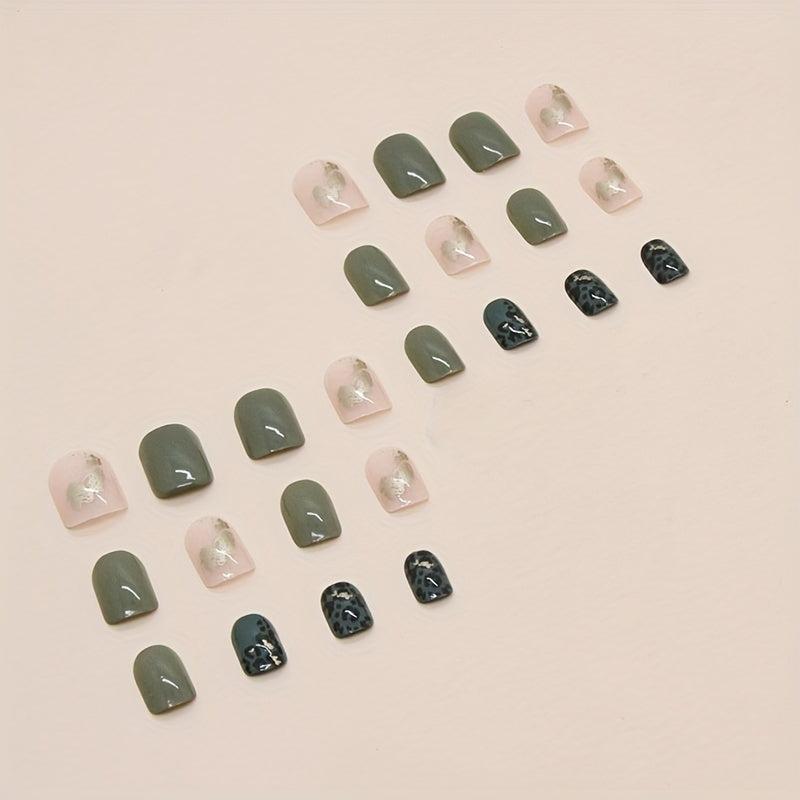 Green Nail Polish Stickers Leopard Printed Self Adhesive Nail Art Decals