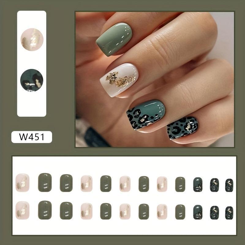 Green Nail Polish Stickers Leopard Printed Self Adhesive Nail Art Decals