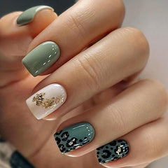Green Nail Polish Stickers Leopard Printed Self Adhesive Nail Art Decals