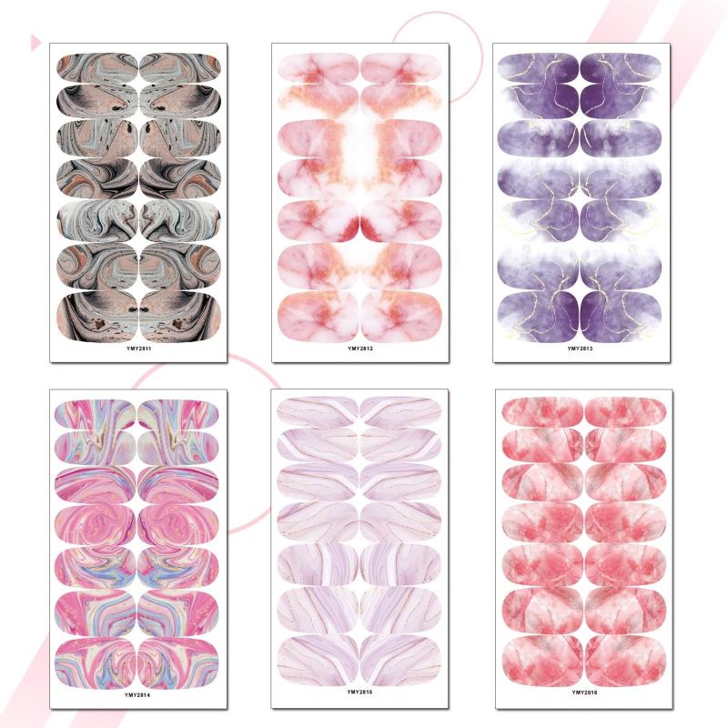 Marble Nail Polish Stickers Self Adhesive Nail Art Decal Strips 14 Pcs Sheet