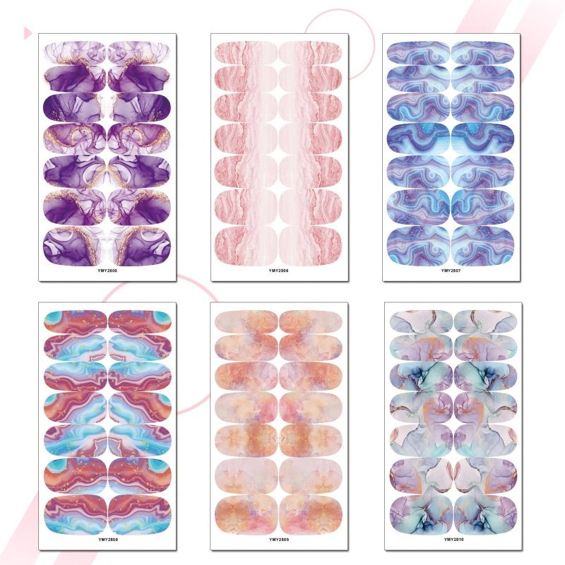 Marble Nail Polish Stickers Self Adhesive Nail Art Decal Strips 14 Pcs Sheet