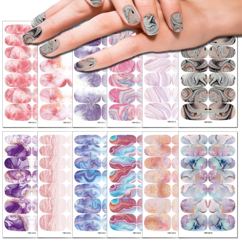 Marble Nail Polish Stickers Self Adhesive Nail Art Decal Strips 14 Pcs Sheet