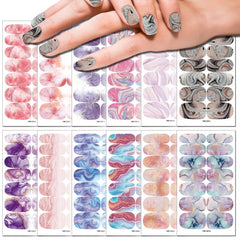 Marble Nail Polish Stickers Self Adhesive Nail Art Decal Strips 14 Pcs Sheet