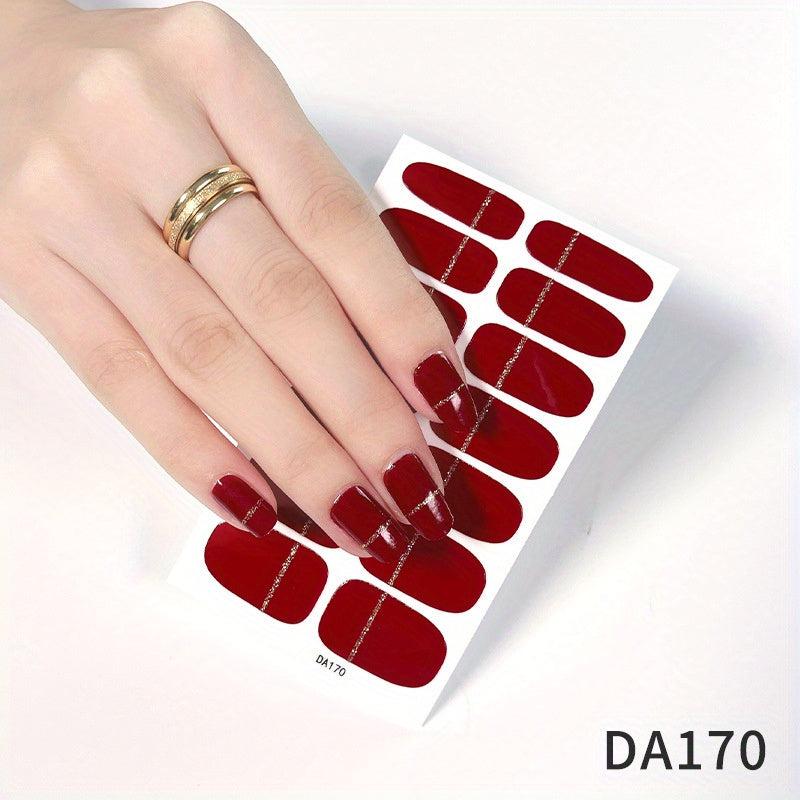 Waterproof Red Nail Stickers Full Wraps Nail Polish Strips Self Adhesive Gel Nai