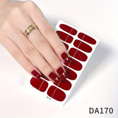 Waterproof Red Nail Stickers Full Wraps Nail Polish Strips Self Adhesive Gel Nai