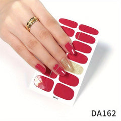 Waterproof Red Nail Stickers Full Wraps Nail Polish Strips Self Adhesive Gel Nai