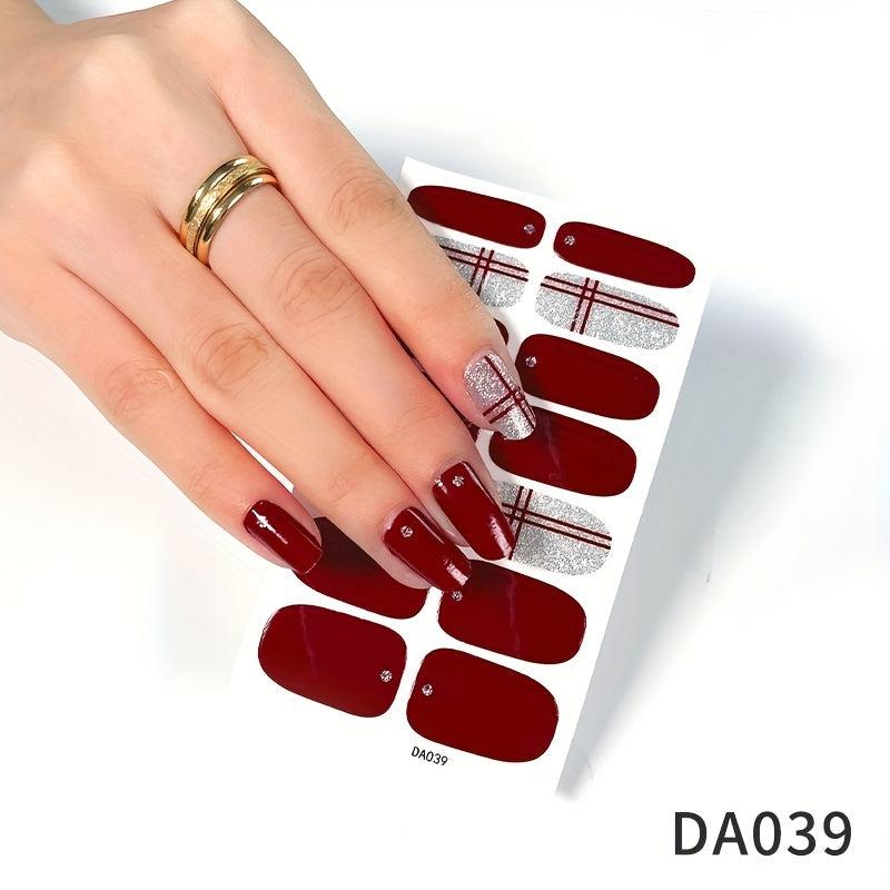 Waterproof Red Nail Stickers Full Wraps Nail Polish Strips Self Adhesive Gel Nai